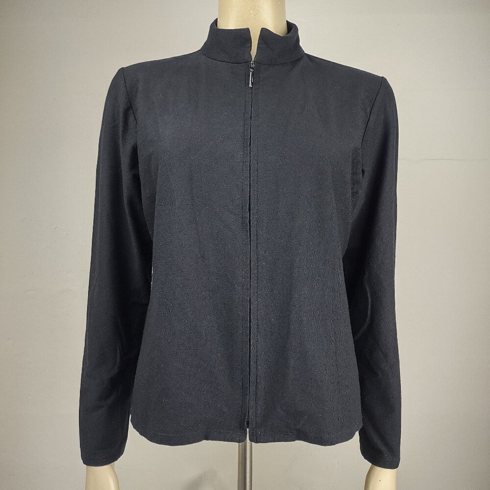 Eileen Fisher black full zip lightweight mock neck jacket ladies Medium